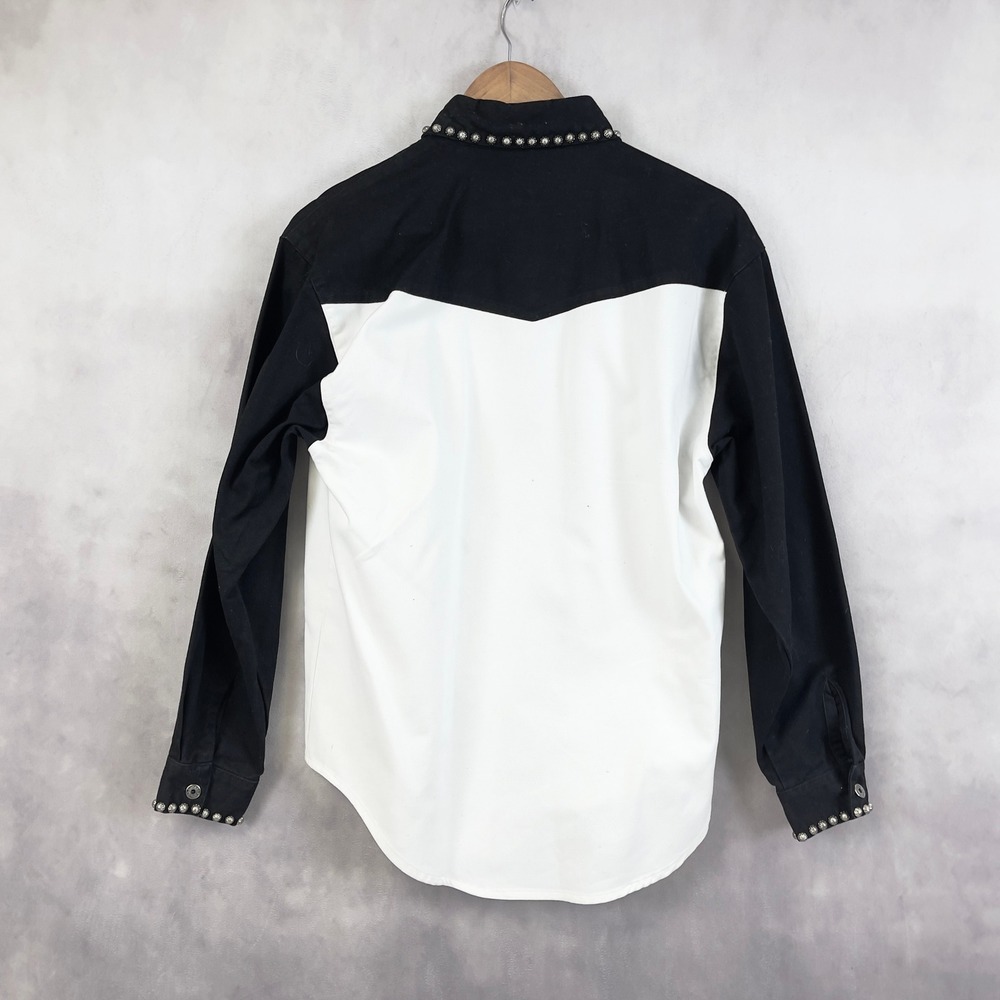 Vintage San Angelo Women Western Shirt M Black White Studded Cowgirl Rodeo Ranch - Picture 4 of 10